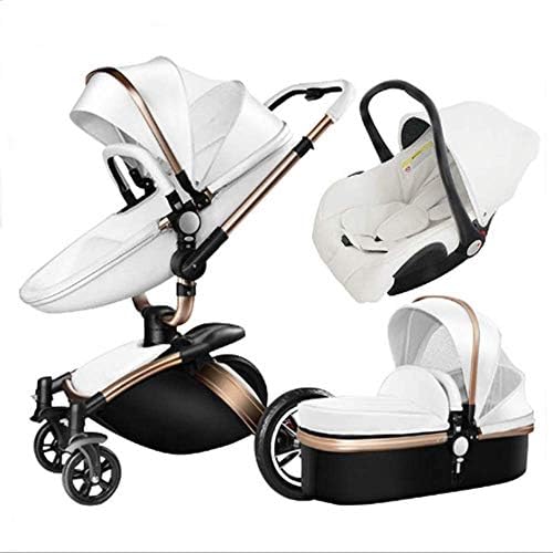 Strollers Baby Stroller，Pushchair 3 in 1 Travel System Foldable with 360 Rotation Function with Lightweight Fram Adjustable Seat,White Standard