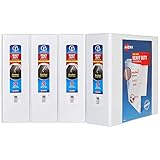 Avery Heavy Duty View 3 Ring Binder, 3" One Touch Slant Ring, Holds 8.5" x 11" Paper, 4 White Binders (79793)
