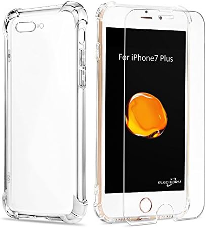 iPhone 7 Plus Case, ElecForU [Full Body Clear] Soft TPU Protective Clear Case Cover With HD Tempered Glass [Anti-shock] For iPhone 7 Plus 5.5''