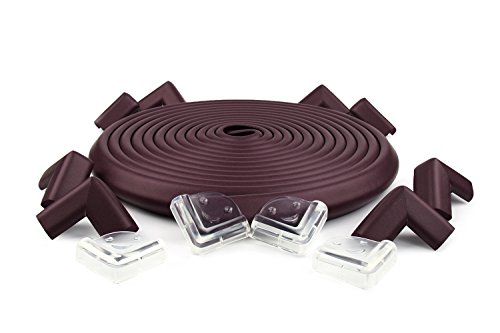Meiqicool Safe Edge and Corner Guard Set | Furniture Edge Safety Bumpers for Baby | Cushion Foam Protector Kit for Toddlers | 20ft Edge + 12 Corners , Brown , F200804Z
