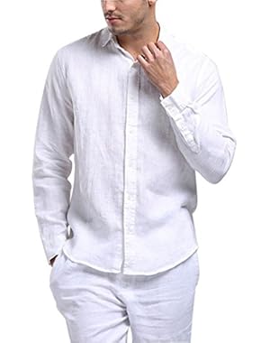 Mens Casual 100% Linen Comfort Long Sleeve Button up Shirt