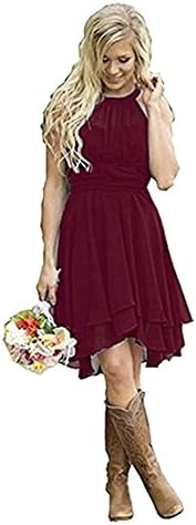 macria Women's Halter Short Chiffon Beach Bridesmaid Dresses Wedding Party Dress Size 2 Bungundy
