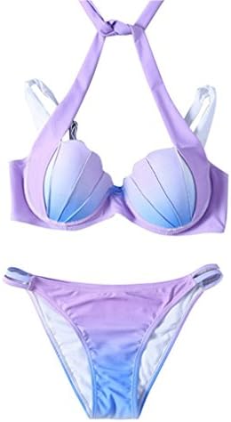 Sexy Bikini Shell Bra Bikinis Set Gradient Swimwear Women Swimsuit Push Up Swim Suit A2 M