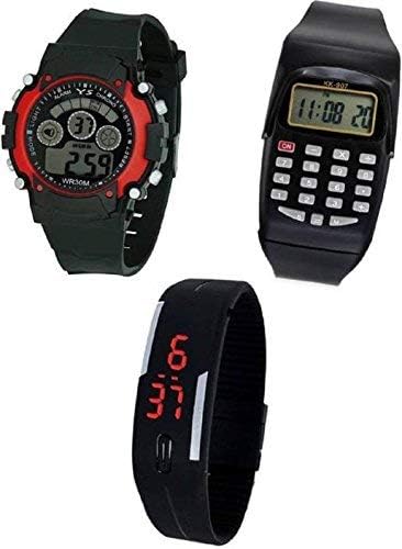 Combo of 3 Digital Black Dial Led Display Watches for Men