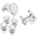 MOWOM White Silver Tone Rhodium Plated Mother of Pearl Abalone Shell Cufflinks Round Stud Set Tuxedo