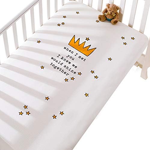 100% Organic Cotton Super Soft Fitted Crib Sheets for Toddlers Baby Boys Girls, 47"x 24" Crown Printed Todder Nursery Bedding (White, 47"x 24")