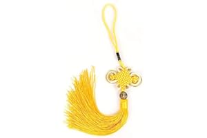 XIMKEE 10pcs Chinese Knot Silky Floss Chinese Knots with Gold Satin Silk Handmade Fortune Tassels for New Year's Gifts, Spring Festival Home Decor Car Handing Decoration (Gold)