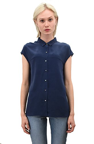 Women s 100% silk short sleeve collared formal office s…