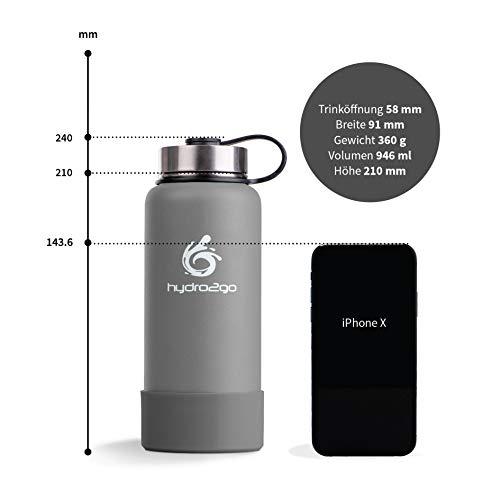 hydro2go ® Edelstahl Trinkflasche X-AlpsBottle - 1000ml / 1l | vakuumisolierte Thermosflasche + 3 Trinkverschlüsse | Auslaufsichere Isolierflasche | doppelwandige Outdoor Sportflasche | Thermoskanne – Bild 6