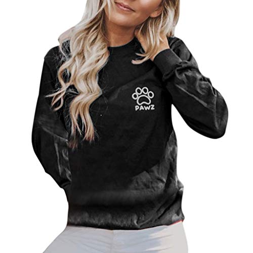 Women's Casual PAWZ Dog Love Print Pullover Hoodie Long Sleeve Sweatshirt Drawstring Pocket Autumn Winter Tops Black - Thumbnail 5