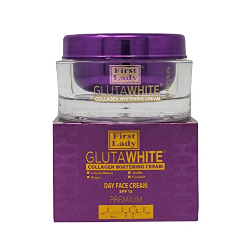 First Lady Glutawhite Collagen Skin Brightening Cream 100ml – Hydrating Face Moisturiser with SPF15, Glutathione, Vitamin E, Argan & Coconut Oils – Daily Glow Cream for Radiant Skin