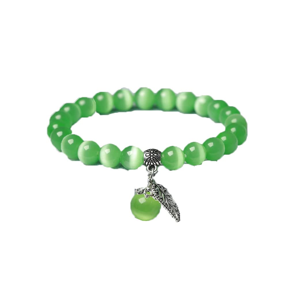 zalati Crystal Bracelet Natural Quartz Round Beads with Fruit Ball Leaf Style for Creative Jewelry Gifts - Green