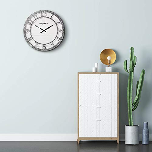 PresenTime & Co 13" Farmhouse Series Wall Clock, Quartz Movement, Shiplap Style,Raised 3D Arabic Numeral, Galvanized Finish