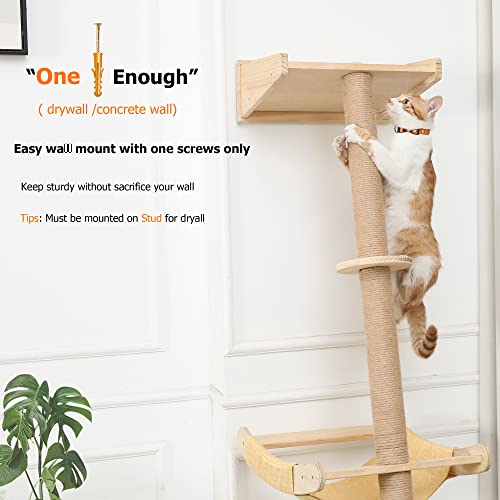 Wall Cat Tree with Hammock, 76" Tall Cat Wall Furniture Lean Against