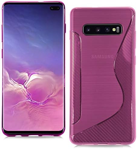 Blueenza Case For Samsung Galaxy S10+ / S10 PLUS - Gel Case, Silicone Stylish Trendy Case Cover, Carbon Style S Shaped (S-line), Protective Back Gel Shock proof, very thin (S10+, Pink S-Shape)