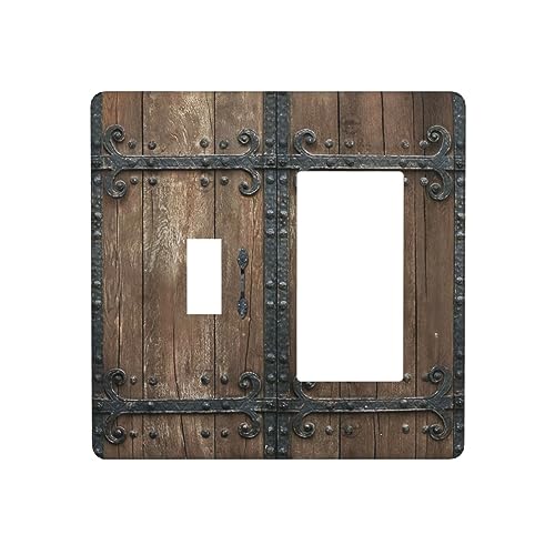 Decorative Outlet Covers Retro Western Brown Wood Barn Door Printed 2 Gang 1 Gang Wall Plate Single Toggle Rocker Device Combination Light Switch Cover Plate Jumbo Electrical Faceplate Plug