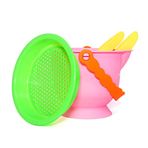 zoordo Beach Toys, Sand Basics Set for Kids- Including Bucket, Sifter, Rake, Shovel and Mesh Bag, Multicolor Outdoor Summer Play Toys - Thumbnail 2