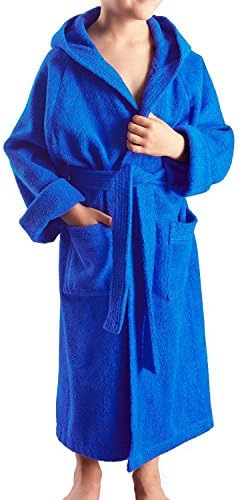 Silken Kids Teenagers Boys Hooded Robe Unisex 100% Turkish Cotton Terry Bathrobe