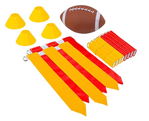 Flag Football Set for 12 Players - Includes Durable Flag Belts and Flags, Cones, Bean Bag, Carrying Backpack, and Football - Huge 55 Piece Complete Set (Red and Yellow)