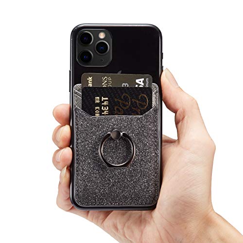 Card Holder for Back of Phone,RFID Blocking Ring Pocket Wallet Stick on Cell Phone Credit for iPhone/Most Smartphones(Black)