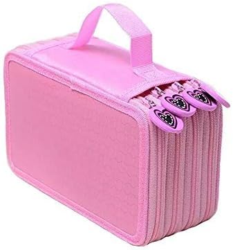 TopRay Drawing Colored Pencils Case, Handy Multi-layer Oxford Watercolor Gel Pen Zipper Pounch Bag with Heart Pulls (Light Pink)