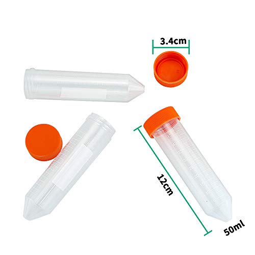 Twdrer 25 PCS 50ml Clear Plastic Graduated Conical Centrifuge Tubes with Screw Caps and Rack for Scientific Experiments