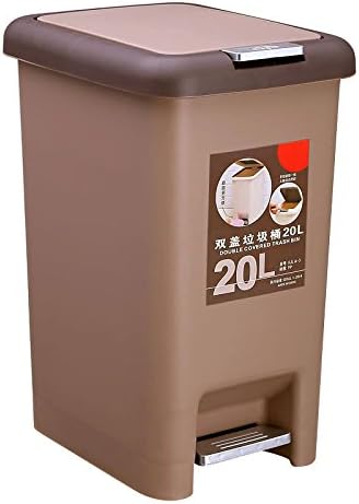 Household plastic pedal trash cans - kitchen cleaning trash can with a lid can be pressed (20L, Brown)