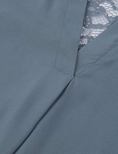 Gaharu Office Shirt, Womans Casual Blouses V Neck Ladies Chiffon Patchwork Office Tee Tops for Work Comfortable Business Shirts and Blouses Blue Grey,XXL - Thumbnail 4