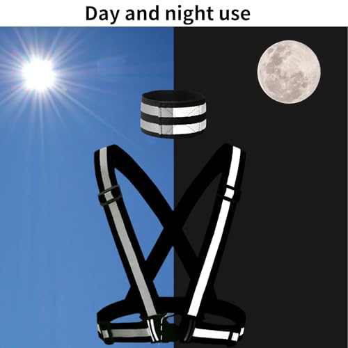 YSDINK Reflective Safety Set:High Visibility Adjustable Elastic Vest with 2 High Luminance Double Stripe Armbands for Night Running, Cycling, Jogging, Walking, Suitable