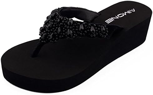 AIMONEWomens Printemps Rhinestone Mid Heel Flip Flop Thongs