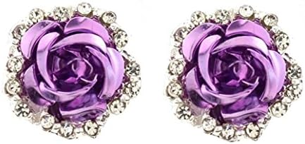 Hypoallergenic Earrings Women Girls Rose Flower Shaped Ear Stud Earrings Lovely Rhinestone Jewellery