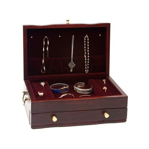 Reed and Barton Princess II Mahogany (Brass Plate) Personalized Jewelry Box, Jewelry Storage Chest, Engraved Jewelry Box