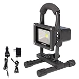 MEIKEE Rechargeable Work Light,10W Cordless Portable Outdoor LED Flood Light, 760 lumen, Daylight White, 6000K,Adapter and Car Charger Included, IP65 Waterproof, Outdoor Floodlight
