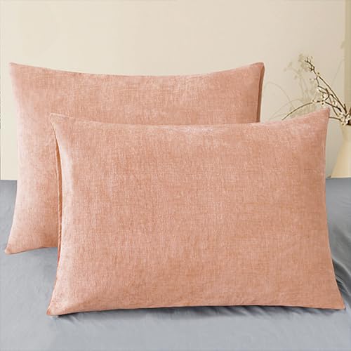 Photo 1 of CaliTime Throw Pillow Covers Decorative 20 X 26 Inches Pack of 2 Cozy Chenille Standard Pillow Shams Cases for Couch Sofa Bed Living Room Home Dusty Pink
