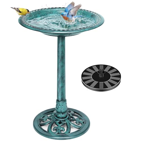 VIVOHOME Bird Bath with Solar Fountain Antique Bird Bath Outdoor Garden Feeding Bowl for Wild Birds Water Drinker, Green