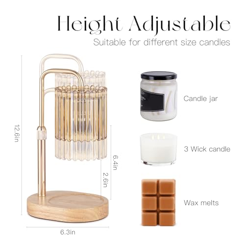 Candeldo Candle Warmer Lamp with Timer: Gold Candle Warming Lamp with 2 Bulbs Height Adjustable Wax Melt House Warming Gift New Home Decor Birthday Gift for Women