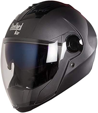 STEELBIRD Hi TECH SBA-2 Matt Inner with Dual Visor (H.Grey with Blue, Medium, 580 mm)