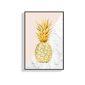 Framed Canvas Wall Art for Living Room, Bedroom Golden Pineapple Fruits Canvas Prints for Home Decoration Ready to Hang - 16x24 inches