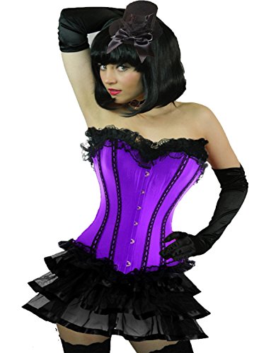 Yummy Bee Womens Burlesque Corset + Frilly Tutu Skirt Costume Size 8 Purple Short Rib