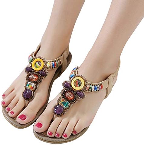 DAYSEVENTH Causal Walking Beach Peep Toe Flat, Women Summer Bohemia Sandals Leather Flat Peep-Toe Shoes Casual Ethnic Sandals