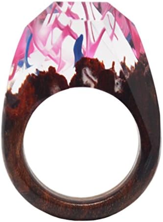 Handmade Colorful Clouds Wood Resin Ring for Women US Size #7