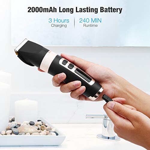 Powerextra Hair Clipper & Cordless Beard Trimmer for Men with 7 Combs Brush and Thinner Included, USB Rechargeable with LED Display