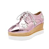 Latasa Women's Fashion Star Square-toe Lace-up Platform Wedge Oxford Shoes