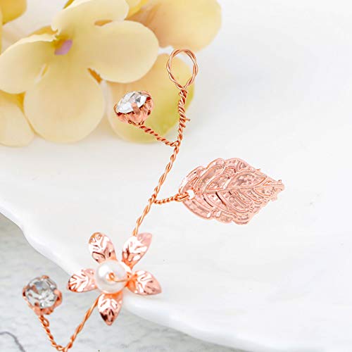 Yean Bride Wedding Hair Vine Headband Gold Leaf Bridal Accessories for Women (Rose Gold)