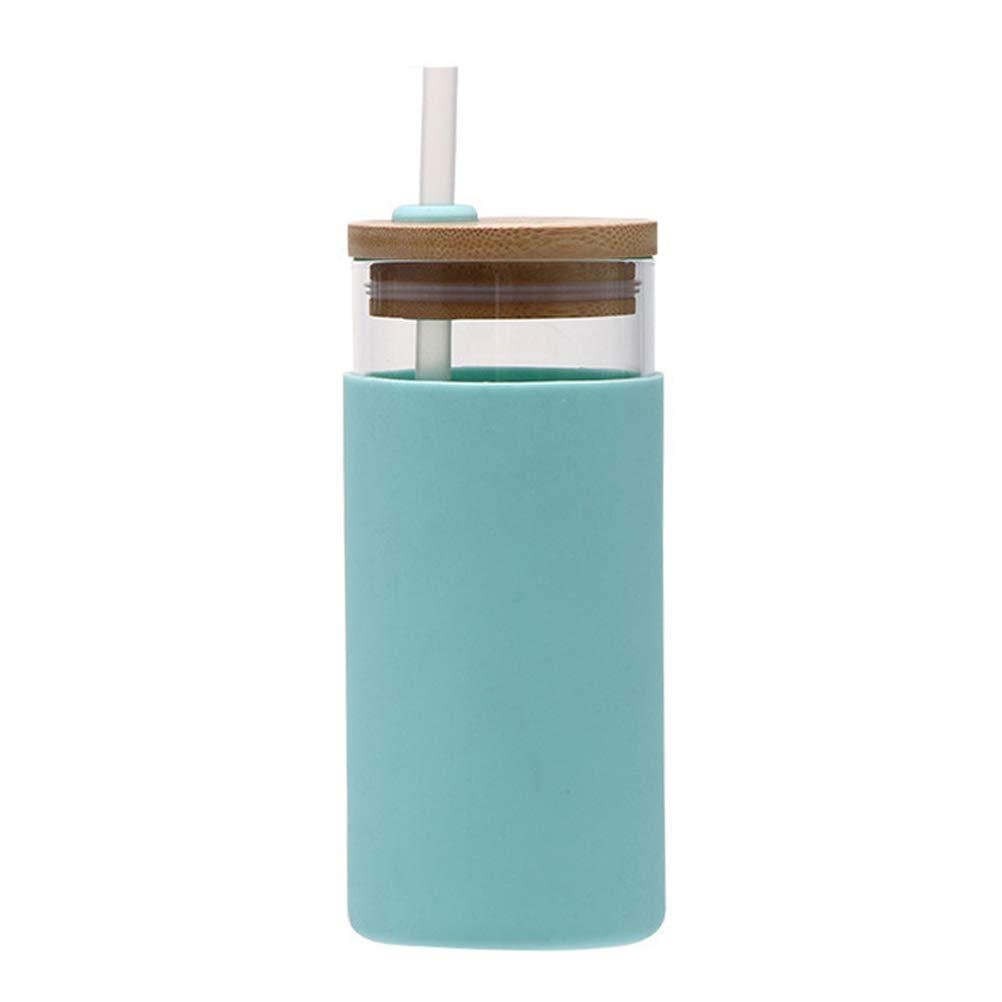 Jackallo 500ml Summer Milk Juice Drinking Jar Transparent Straw Glass Cup Leakproof Water Bottle with Wooden Lid and Silicone Cover for Women Girls