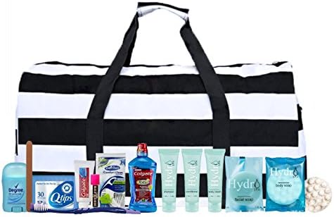Maternity Hospital Labor Duffle Bag, Pre-packed Toiletry Bag - Nautical Stripe Black/White