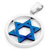 INBLUE Men's Stainless Steel Pendant Necklace Silver Tone Blue Jewish Star Of David -With 23 Inch Chain