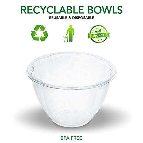 Disposable Salad Bowls with Lids (50 Count) 48 oz. Plastic Salad Bowls