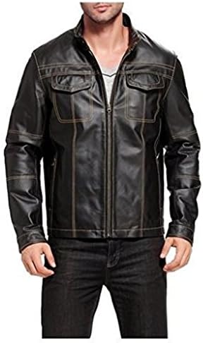 Pristine Leather Men's Bomber Rider Biker Slim Fit Casual Real Leather Jacket Small Black