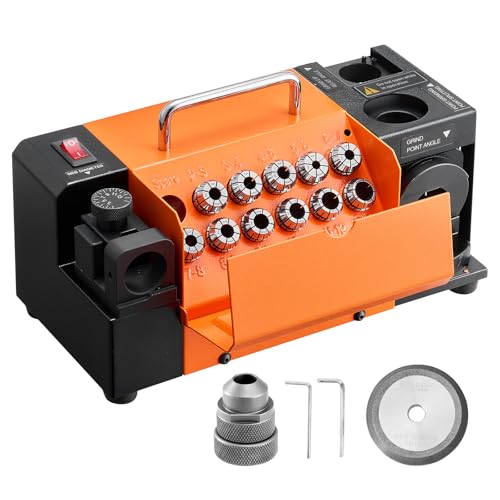 VEVOR MR-13D Professional Drill Bit Sharpener 3-13mm with Adjustable Lip Release Angle, Front Cutting Lip and 95°-135° Tip Angle, 5800RPM with 11 Pliers and CBN Wheel